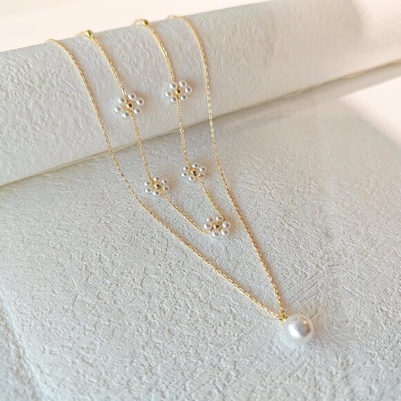 Gold Pearl Necklaces Set 14K Gold Plated Dainty Layered Pearl Trendy Jewelry - Picture 7 of 7